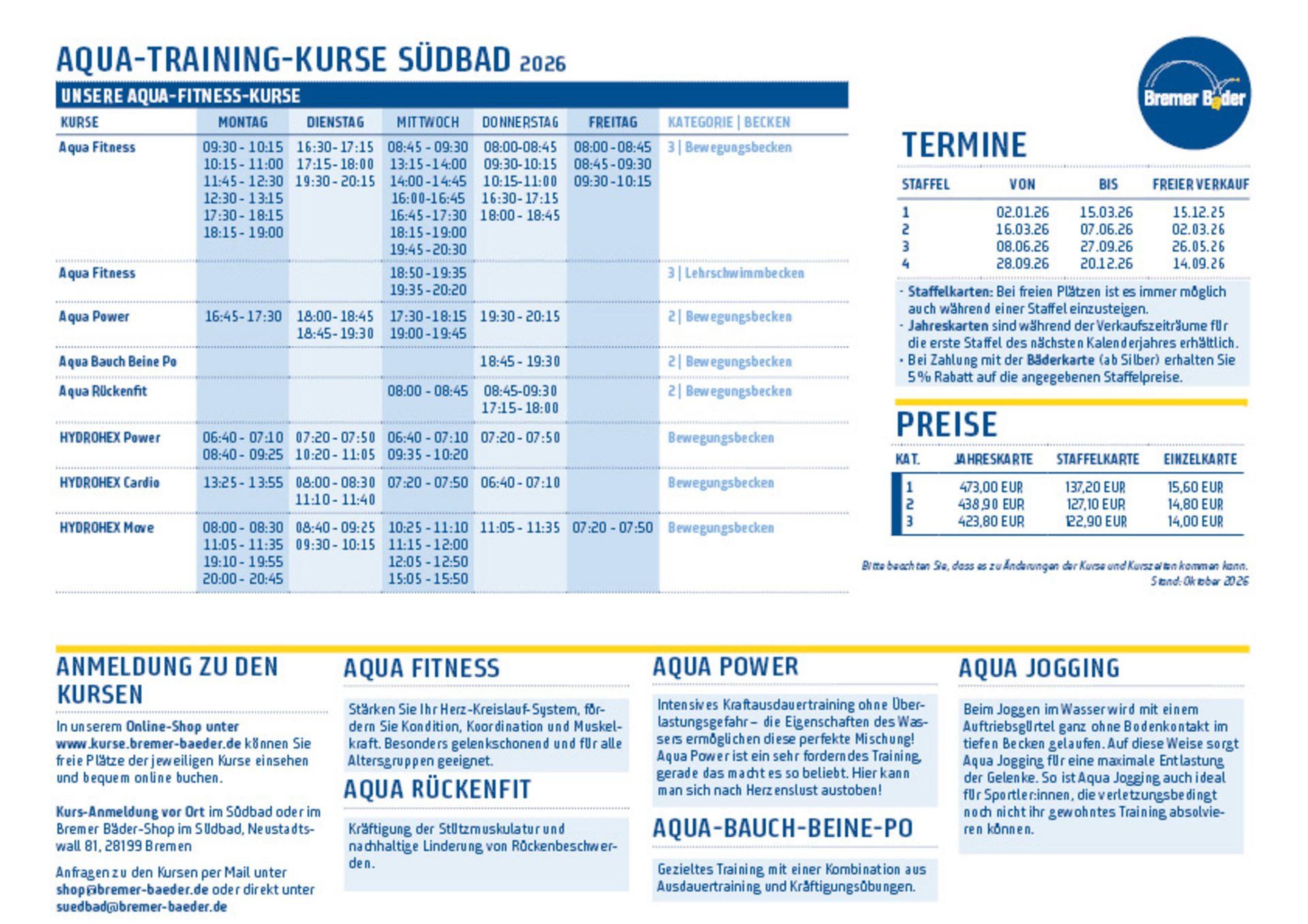 Aqua Training Kursplan Südbad