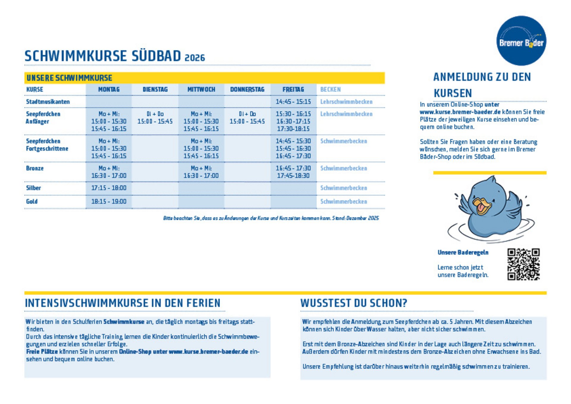 Schwimmkurse Südbad 2026